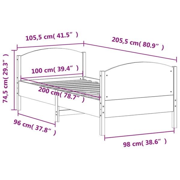 vidaXL Sengeramme uten madrass hvit 100x200 cm heltre furu