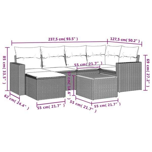 vidaXL sofasæt til haven 7 dele med hynder polyrattan beige