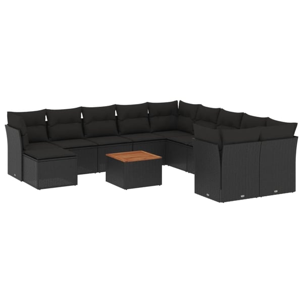 vidaXL Loungegrupp med dynor 12 delar svart konstrotting