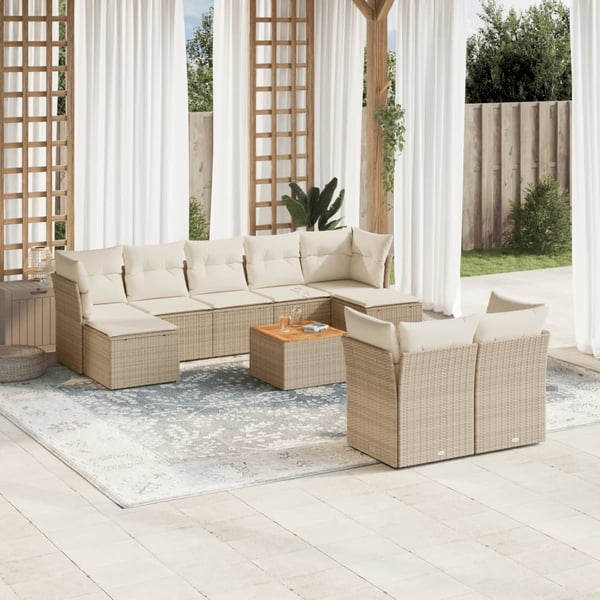 vidaXL sofasæt til haven 10 dele med hynder polyrattan beige