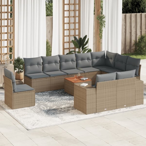 vidaXL sofasæt til haven 11 dele med hynder polyrattan beige