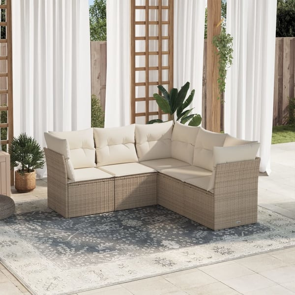 vidaXL sofasæt til haven 5 dele med hynder polyrattan beige