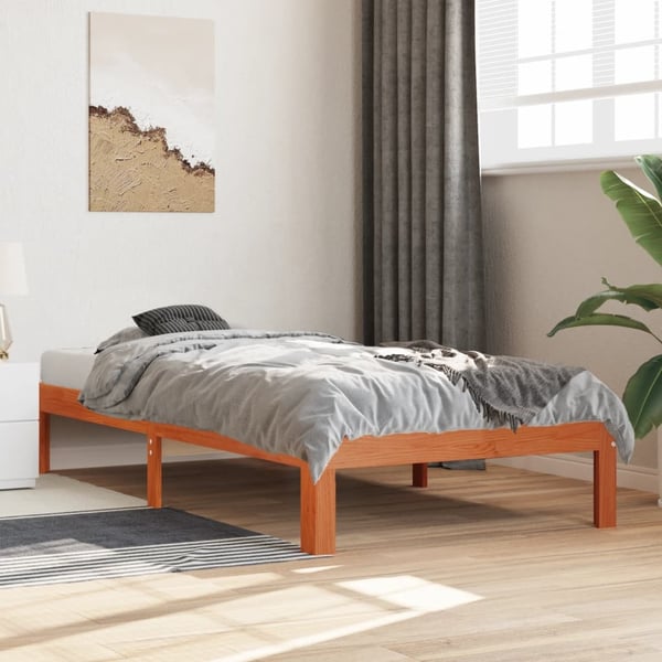 vidaXL Sengeramme uten madrass voksbrun 90x190 cm heltre furu