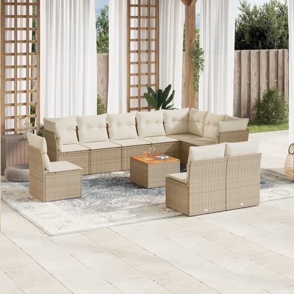 vidaXL sofasæt til haven 11 dele med hynder polyrattan beige
