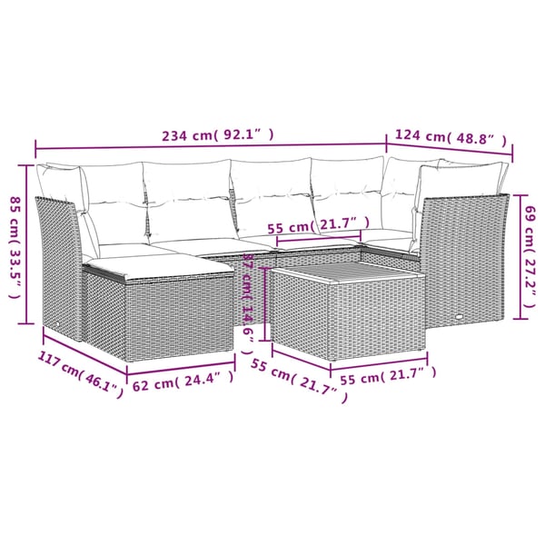 vidaXL sofasæt til haven 7 dele med hynder polyrattan beige