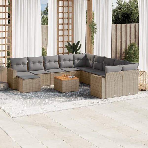 vidaXL sofasæt til haven 12 dele med hynder polyrattan beige