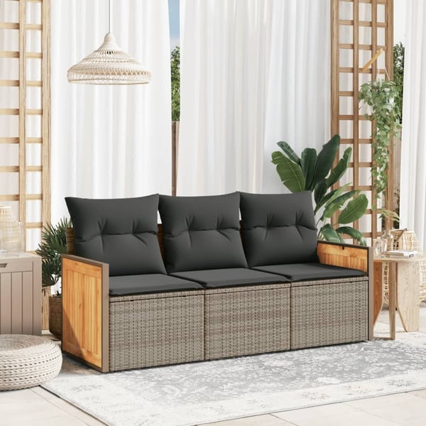 vidaXL havesofasæt 3 dele med hynder polyrattan grå