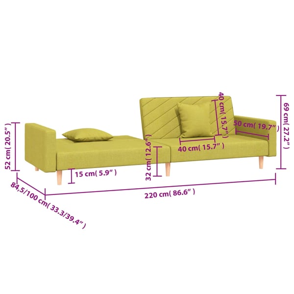 vidaXL 2-personers sovesofa med 2 puder stof grøn