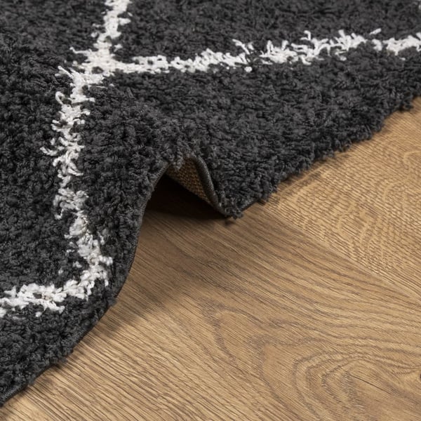 vidaXL shaggy gulvtæppe PAMPLONA 120x120 cm høj luv sort cremefarvet