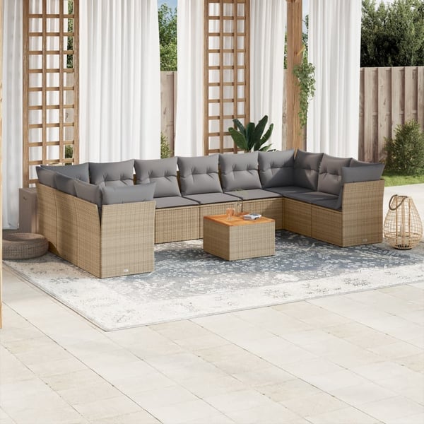 vidaXL sofasæt til haven 11 dele med hynder polyrattan beige