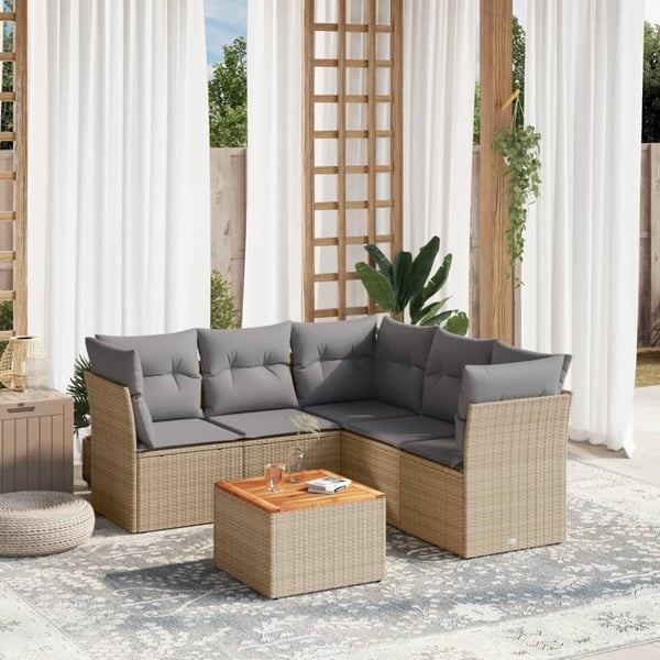 vidaXL sofasæt til haven 6 dele med hynder polyrattan beige