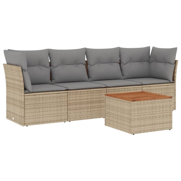 vidaXL sofasæt til haven 5 dele med hynder polyrattan beige