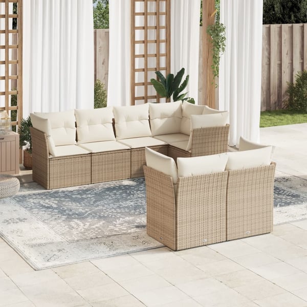 vidaXL sofasæt til haven 7 dele med hynder polyrattan beige