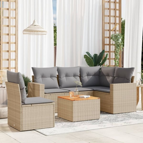 vidaXL sofasæt til haven 6 dele med hynder polyrattan beige