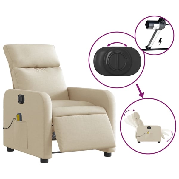 vidaXL eldrevet massagestol stof cremefarvet