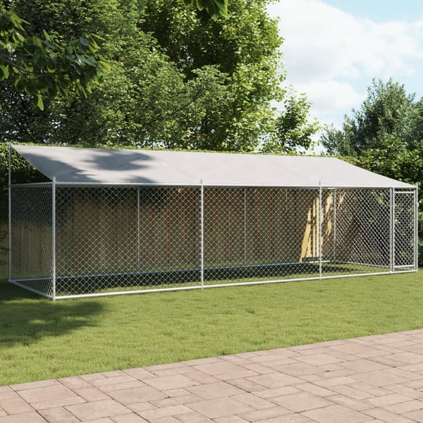 vidaXL Hundebur med tak og dør grå 6x2x2 m galvanisert stål