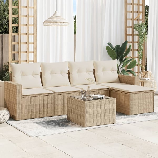 vidaXL sofasæt til haven 6 dele med hynder polyrattan beige