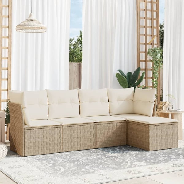 vidaXL Soffgrupp för trädgården med dynor 5 delar beige konstrotting