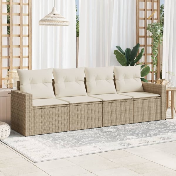 vidaXL sofasæt til haven 4 dele med hynder polyrattan beige