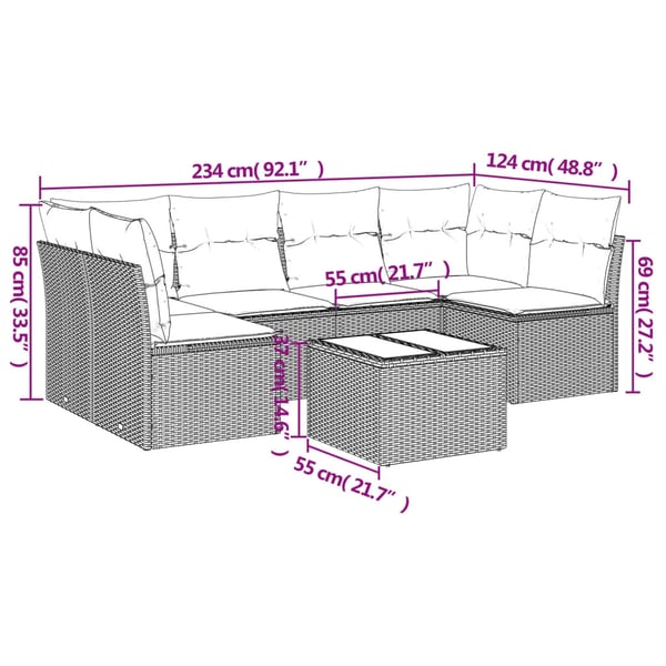 vidaXL sofasæt til haven 7 dele med hynder polyrattan beige