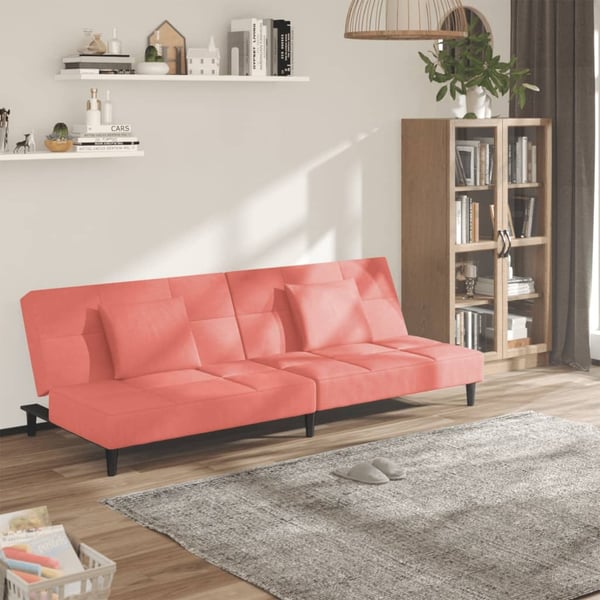 vidaXL 2-personers sovesofa med 2 puder fløjl lyserød