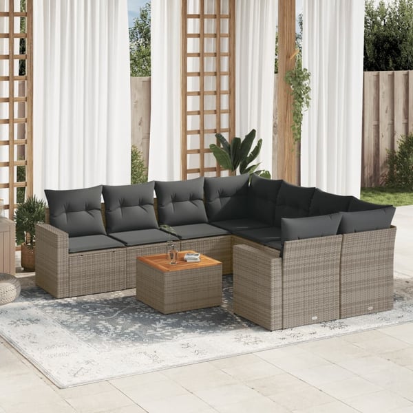 vidaXL sofasæt til haven 9 dele med hynder polyrattan grå