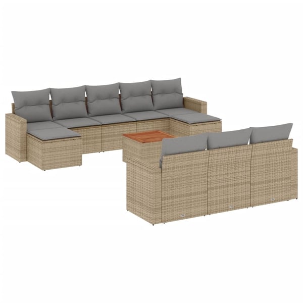vidaXL sofasæt til haven 11 dele med hynder polyrattan beige