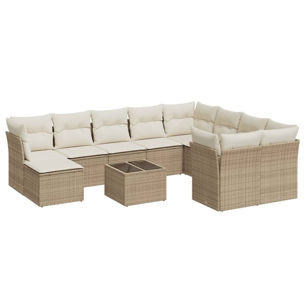 vidaXL sofasæt til haven 11 dele med hynder polyrattan beige