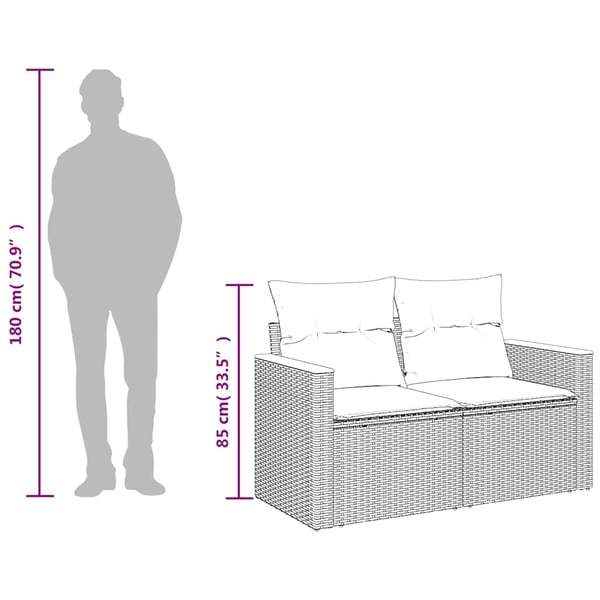 vidaXL 2-personers havesofa med hynder polyrattan sort