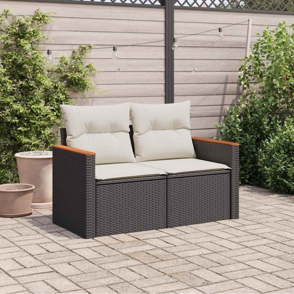 vidaXL 2-personers havesofa med hynder polyrattan sort