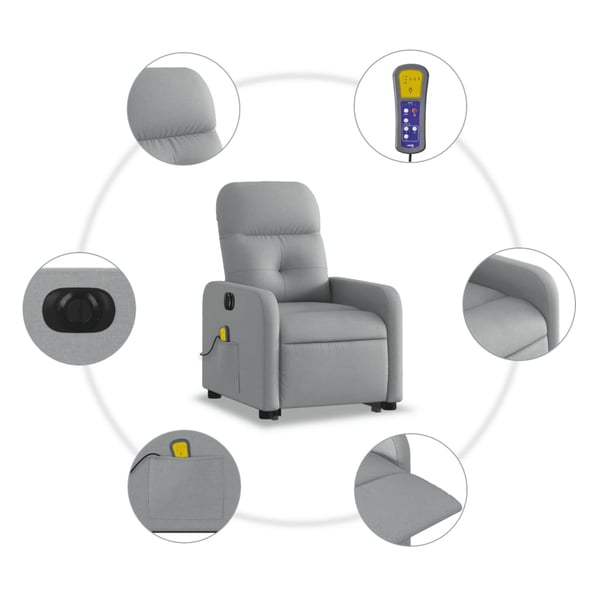 vidaXL elektrisk massagestol med løftefunktion stof lysegrå
