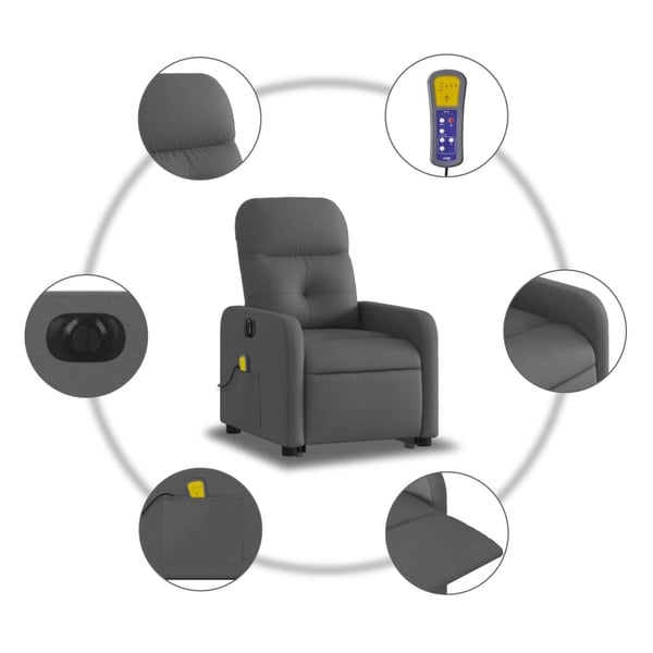 vidaXL elektrisk massagestol med løftefunktion stof mørkegrå