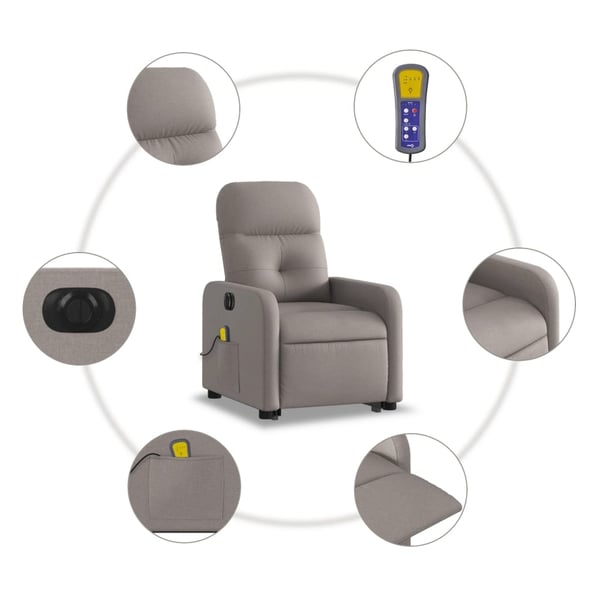 vidaXL elektrisk massagestol med løftefunktion stof gråbrun