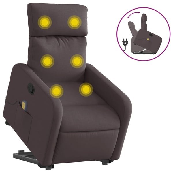 vidaXL Massagefåtölj med uppresningshjälp mörkbrun tyg