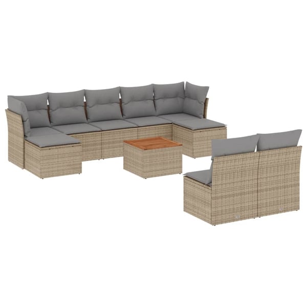 vidaXL sofasæt til haven 10 dele med hynder polyrattan beige