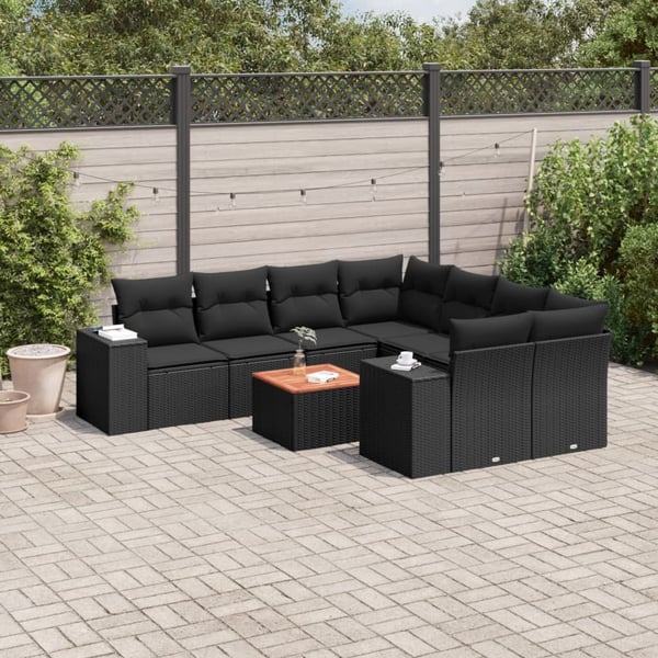 vidaXL sofasæt til haven 9 dele med hynder polyrattan sort