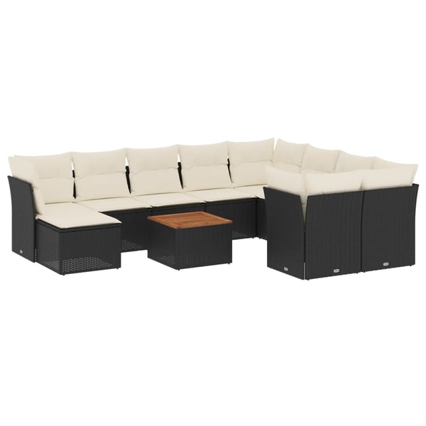 vidaXL sofasæt til haven 11 dele med hynder polyrattan sort