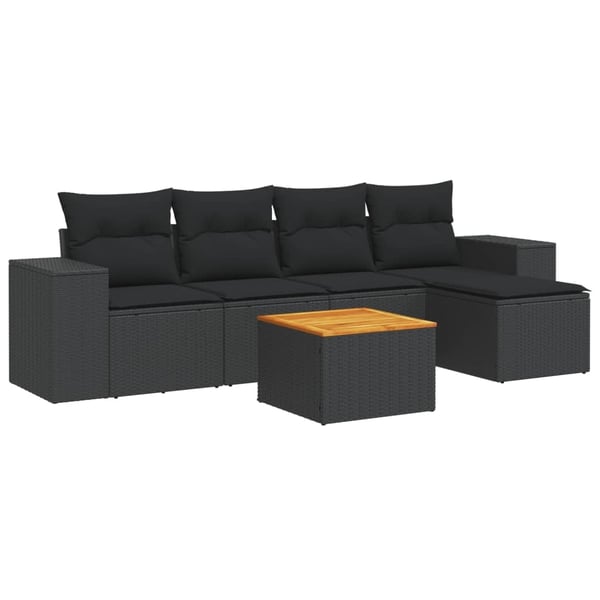 vidaXL Loungegrupp med dynor 6 delar svart konstrotting