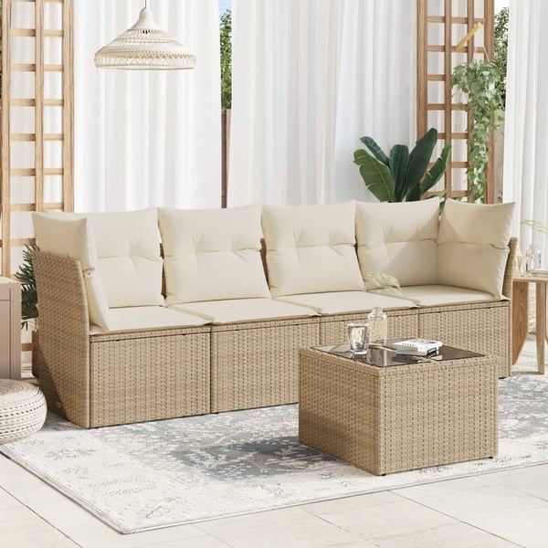 vidaXL sofasæt til haven 5 dele med hynder polyrattan beige