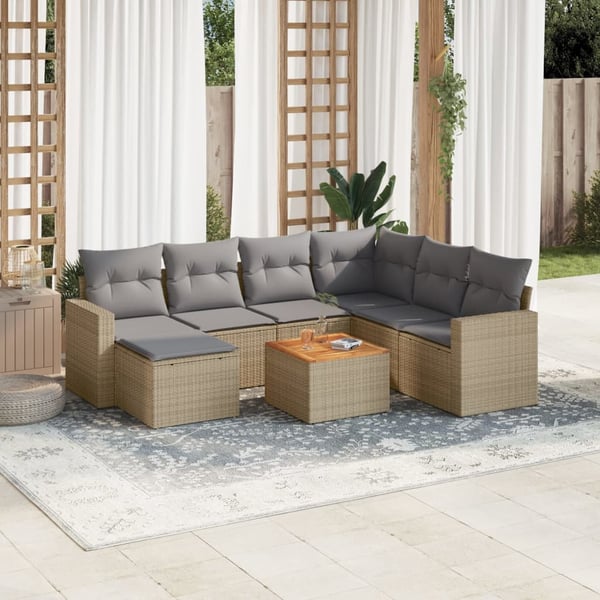vidaXL sofasæt til haven 8 dele med hynder polyrattan beige