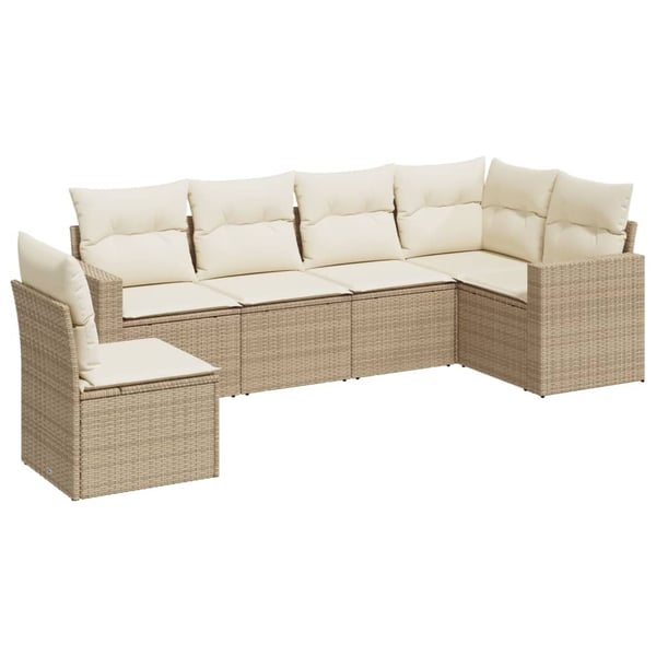 vidaXL sofasæt til haven 6 dele med hynder polyrattan beige