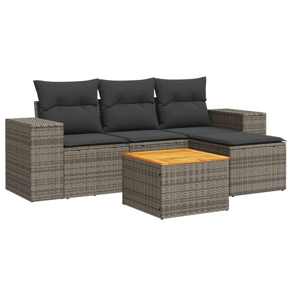 vidaXL sofasæt 5 dele med hynder polyrattan grå