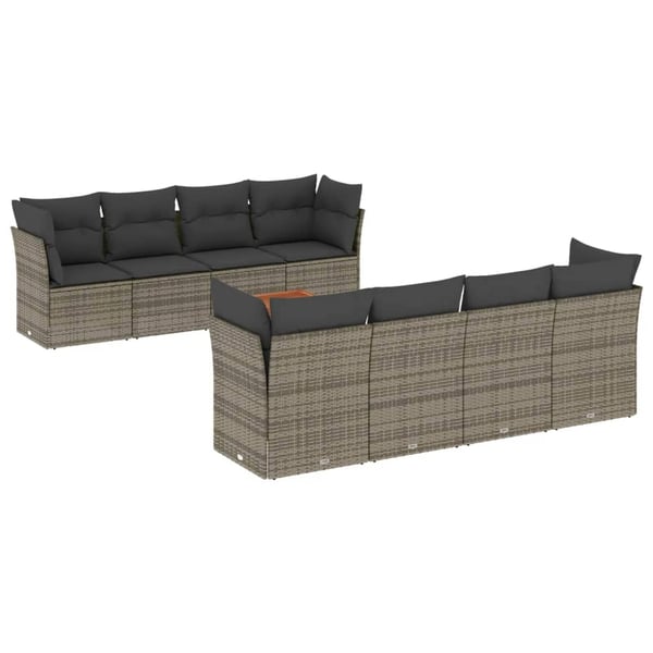 vidaXL sofasæt til haven 9 dele med hynder polyrattan grå