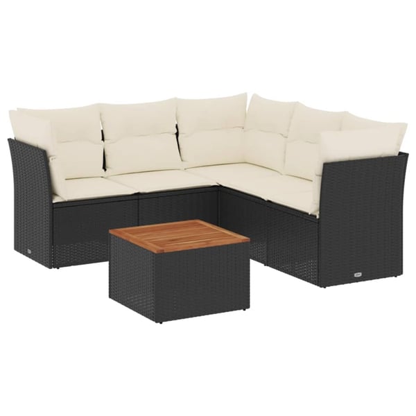 vidaXL Loungegrupp med dynor 6 delar svart konstrotting