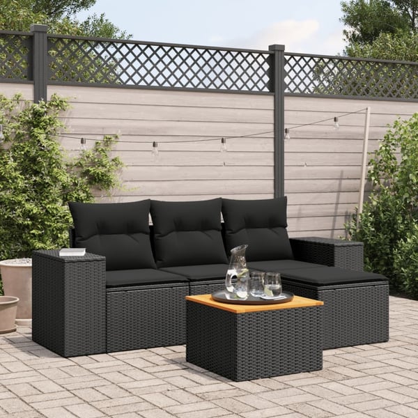vidaXL sofasæt til haven 5 dele med hynder polyrattan sort