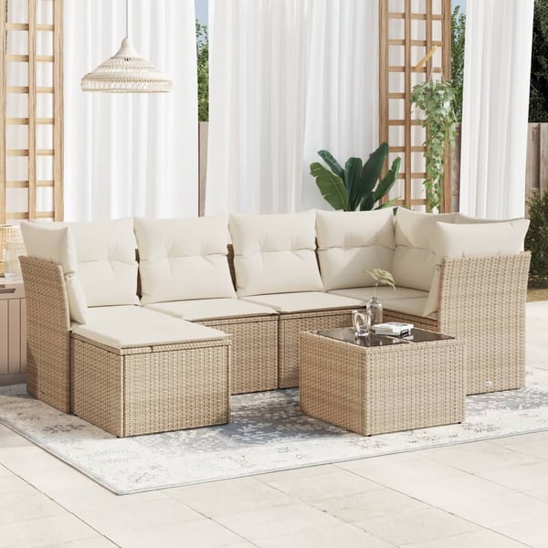 vidaXL sofasæt til haven 7 dele med hynder polyrattan beige