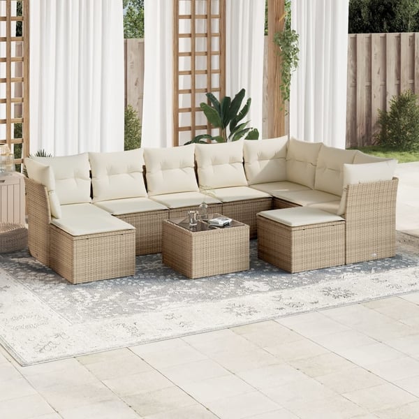 vidaXL Soffgrupp för trädgård med dynor 10 delar beige konstrotting