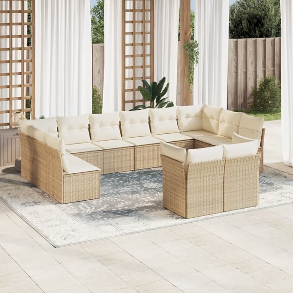 vidaXL sofasæt til haven 12 dele med hynder polyrattan beige