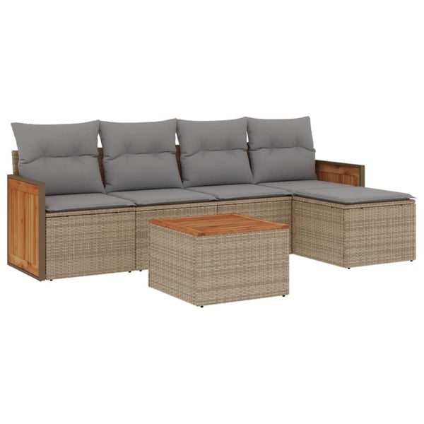 vidaXL sofasæt til haven 6 dele med hynder polyrattan beige