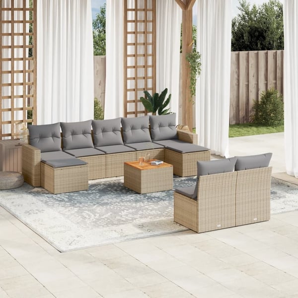 vidaXL sofasæt til haven 10 dele med hynder polyrattan beige